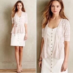 Anthropologie Knitted & Knotted Lace Stitch Cardigan Large Peach Tan Boho Twee